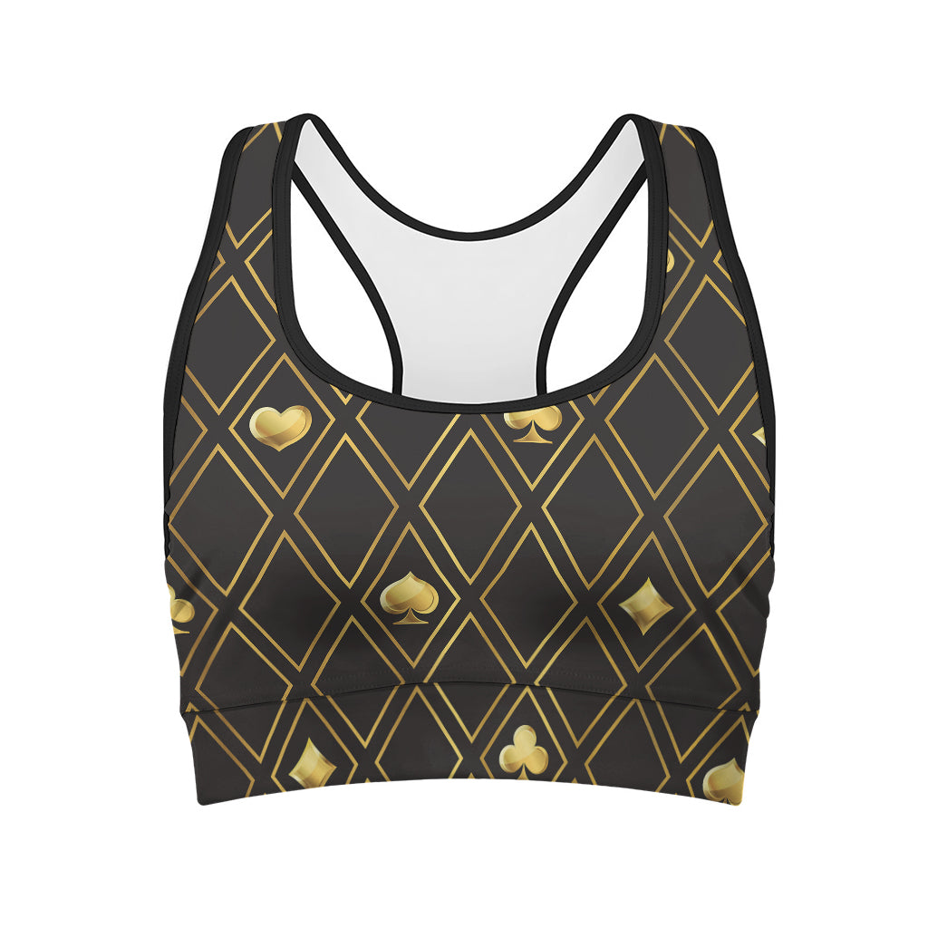 Gold Playing Card Suits Pattern Print Women's Sports Bra