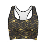 Gold Playing Card Suits Pattern Print Women's Sports Bra