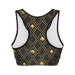 Gold Playing Card Suits Pattern Print Women's Sports Bra