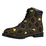 Gold Playing Card Suits Pattern Print Work Boots