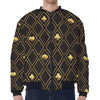 Gold Playing Card Suits Pattern Print Zip Sleeve Bomber Jacket