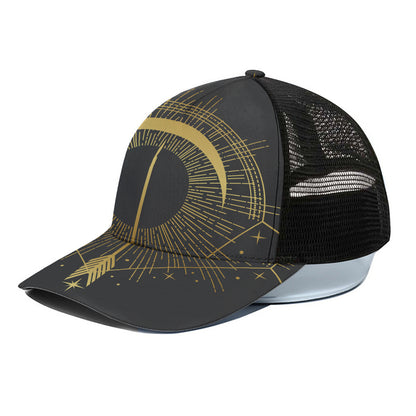 Gold Sagittarius Sign Print Black Mesh Trucker Cap