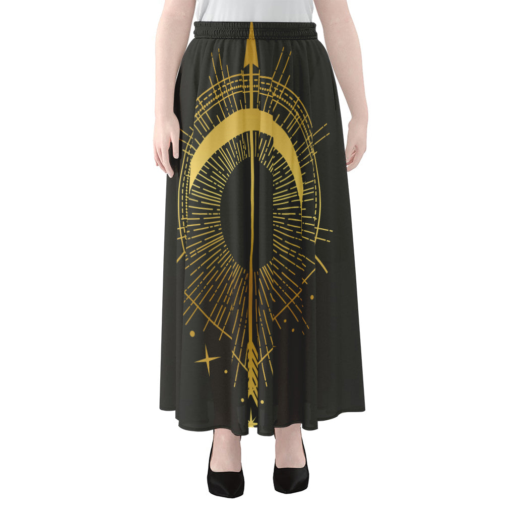 Gold Sagittarius Sign Print Chiffon Maxi Skirt