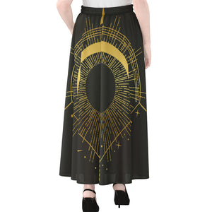 Gold Sagittarius Sign Print Chiffon Maxi Skirt