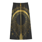 Gold Sagittarius Sign Print Cotton Front Slit Maxi Skirt