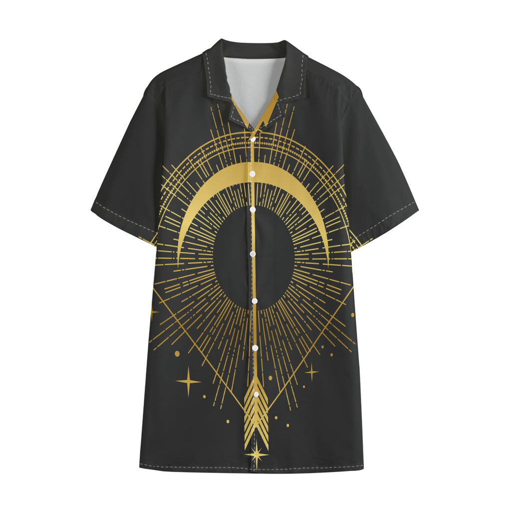 Gold Sagittarius Sign Print Cotton Hawaiian Shirt