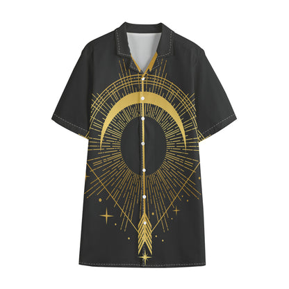 Gold Sagittarius Sign Print Cotton Hawaiian Shirt