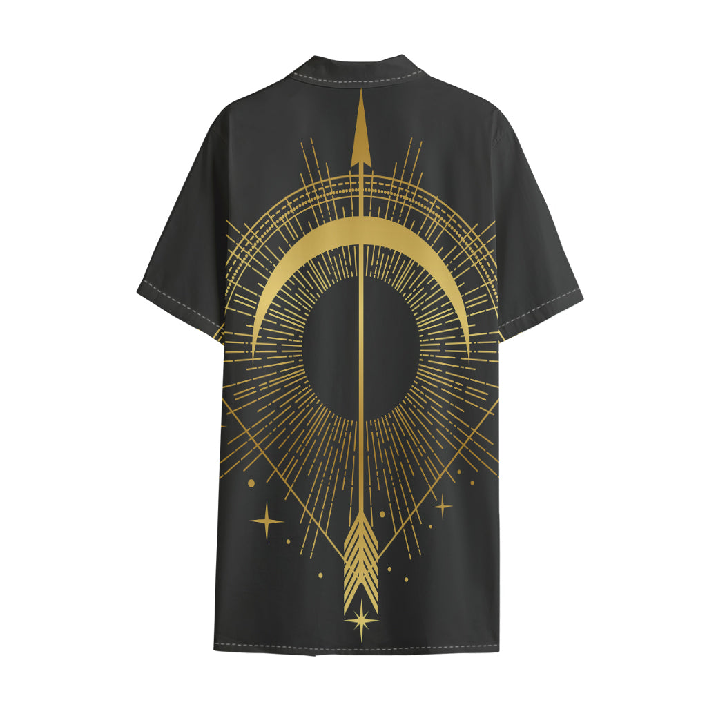 Gold Sagittarius Sign Print Cotton Hawaiian Shirt