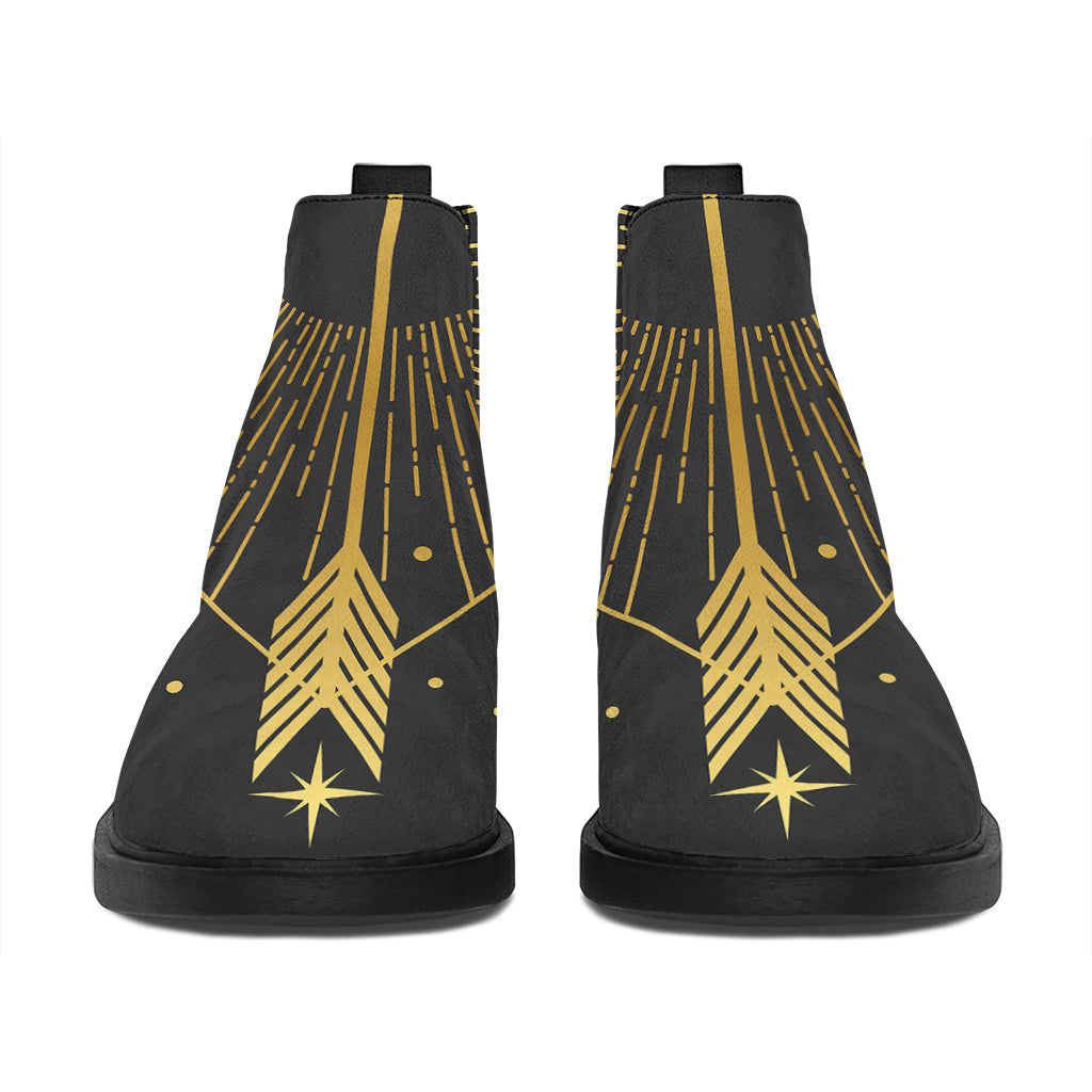 Gold Sagittarius Sign Print Flat Ankle Boots