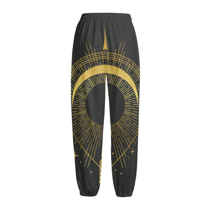 Gold Sagittarius Sign Print Fleece Lined Knit Pants