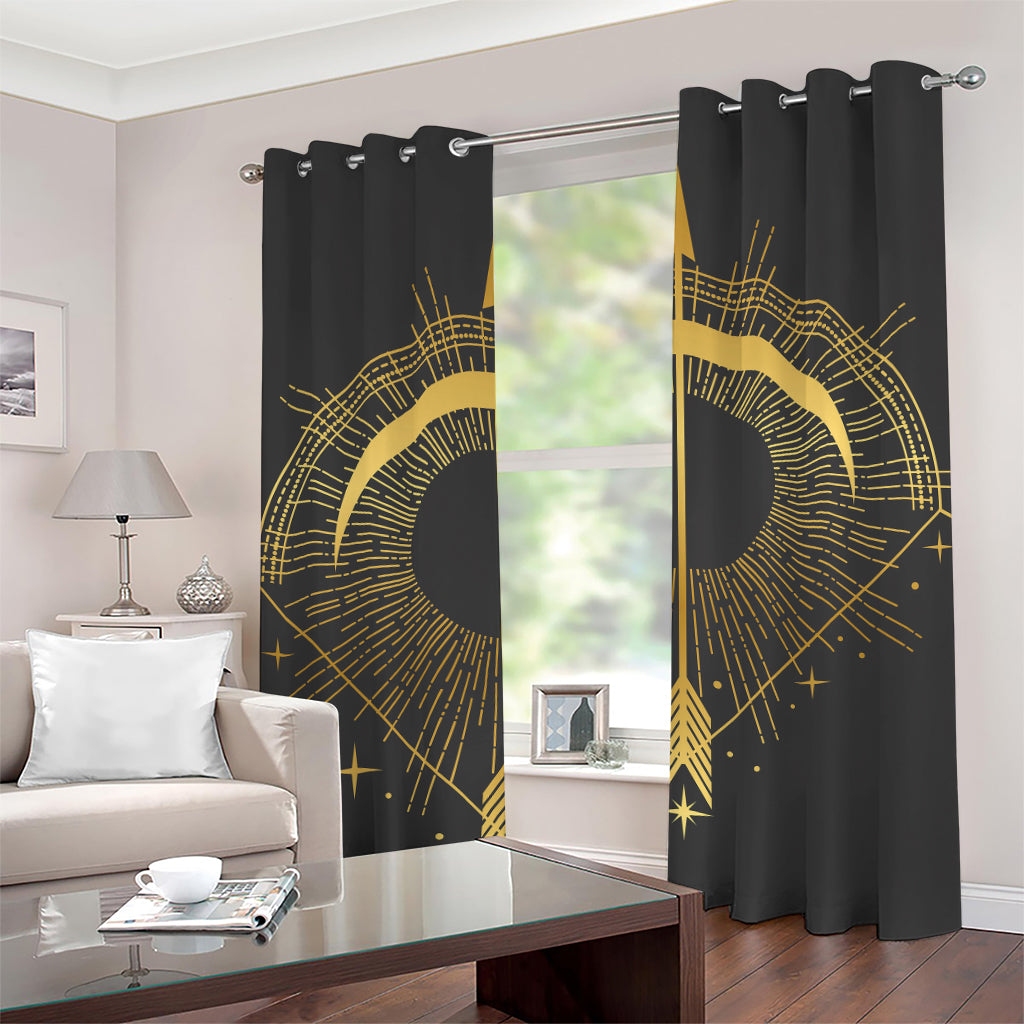 Gold Sagittarius Sign Print Grommet Curtains