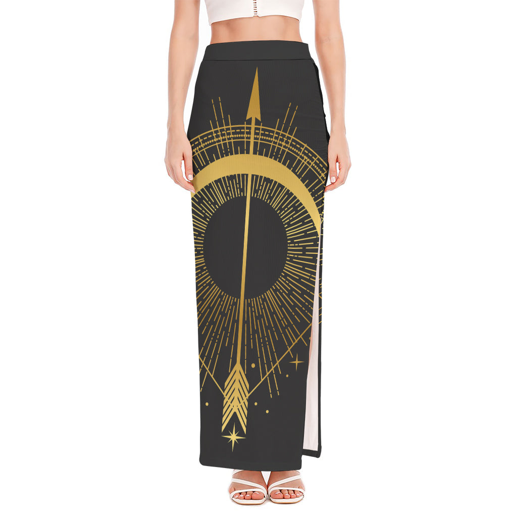 Gold Sagittarius Sign Print High Slit Maxi Skirt