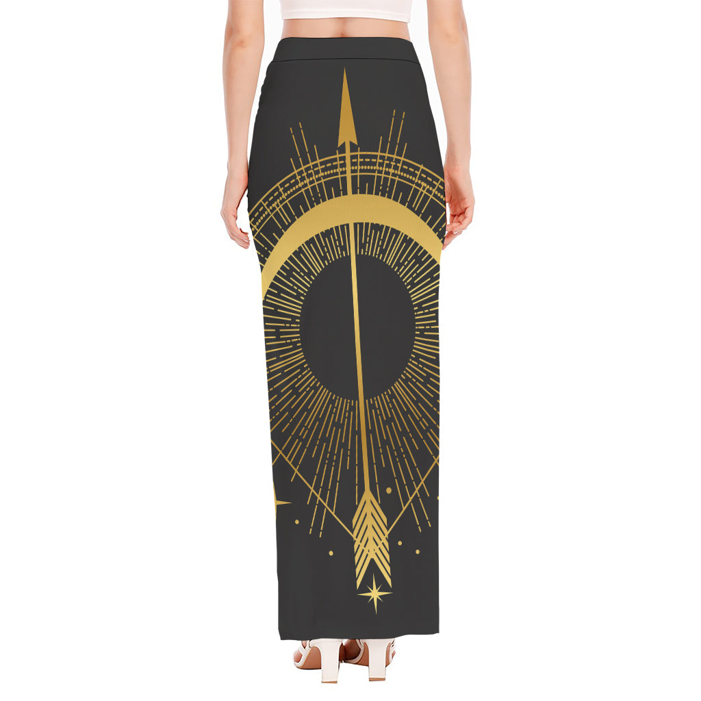 Gold Sagittarius Sign Print High Slit Maxi Skirt