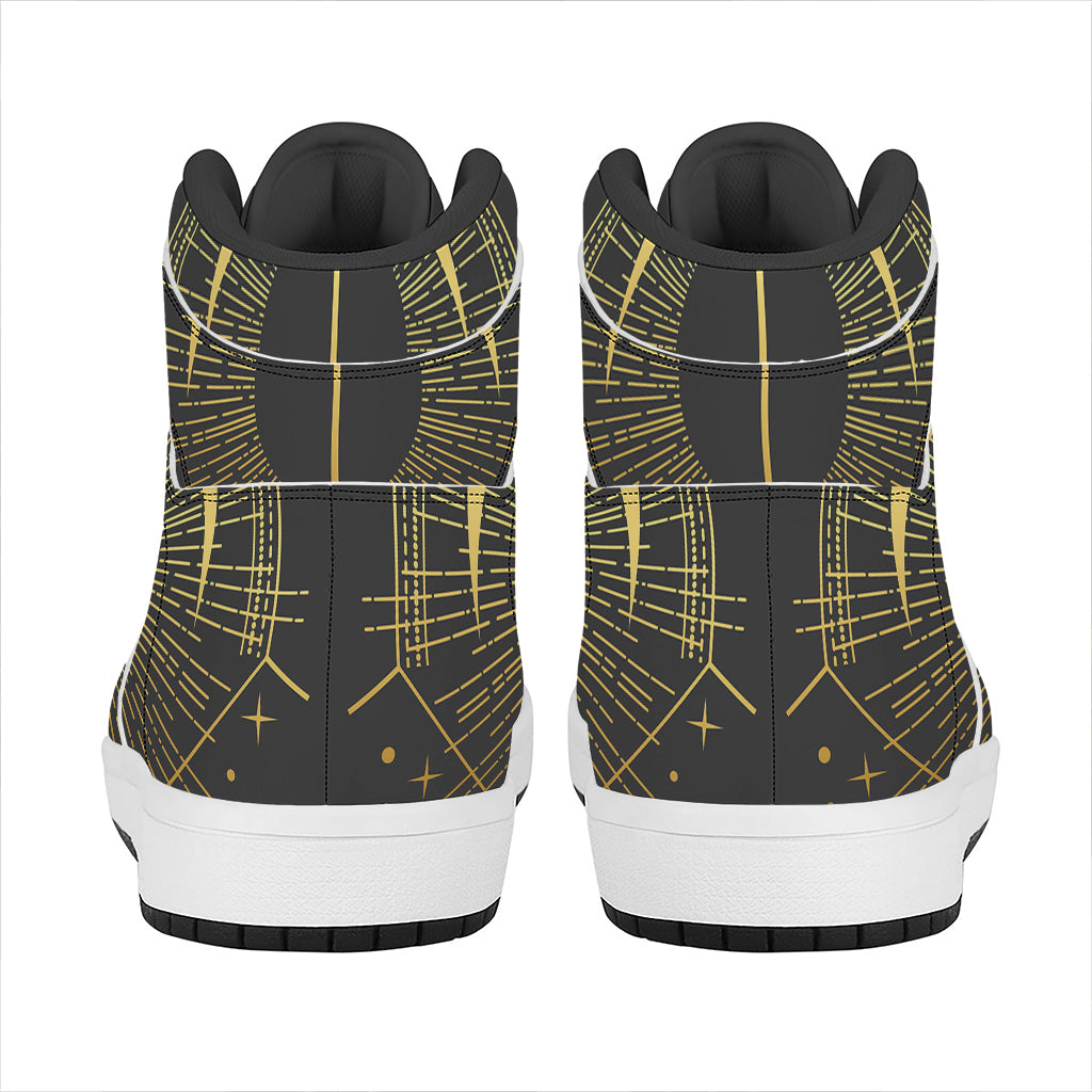 Gold Sagittarius Sign Print High Top Leather Sneakers