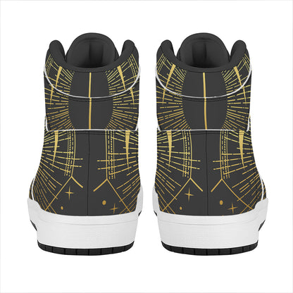 Gold Sagittarius Sign Print High Top Leather Sneakers