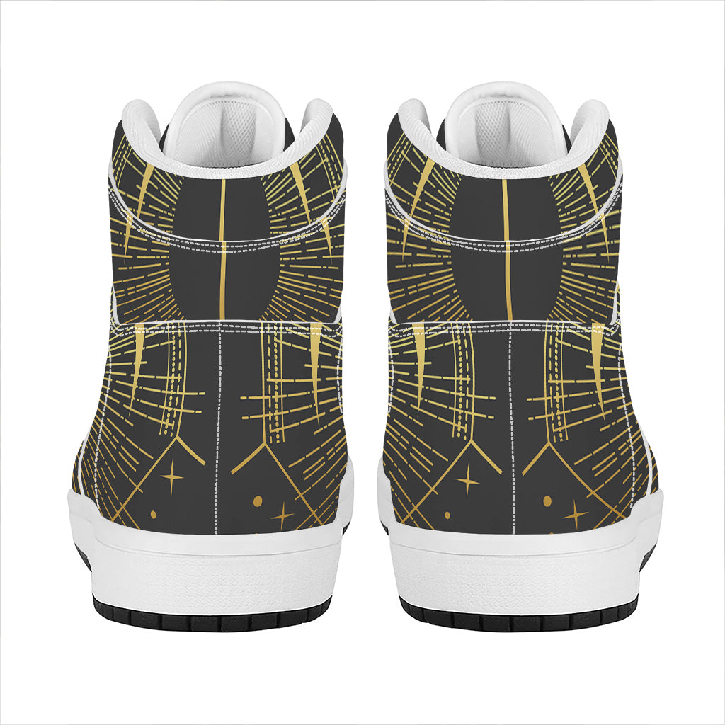 Gold Sagittarius Sign Print High Top Leather Sneakers