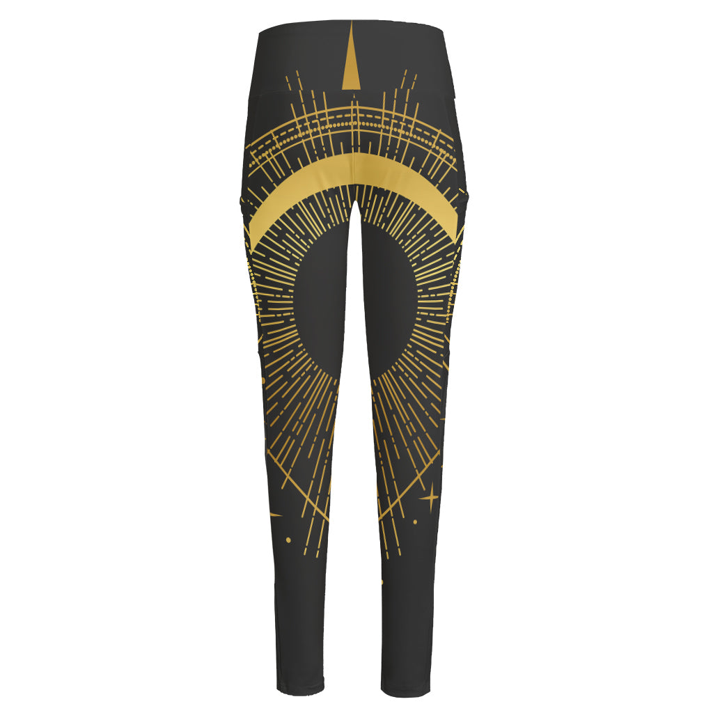 Gold Sagittarius Sign Print High-Waisted Pocket Leggings