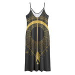 Gold Sagittarius Sign Print Jersey Midi Cami Dress