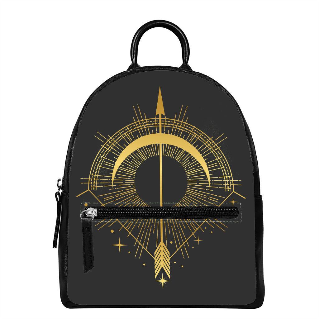 Gold Sagittarius Sign Print Leather Backpack