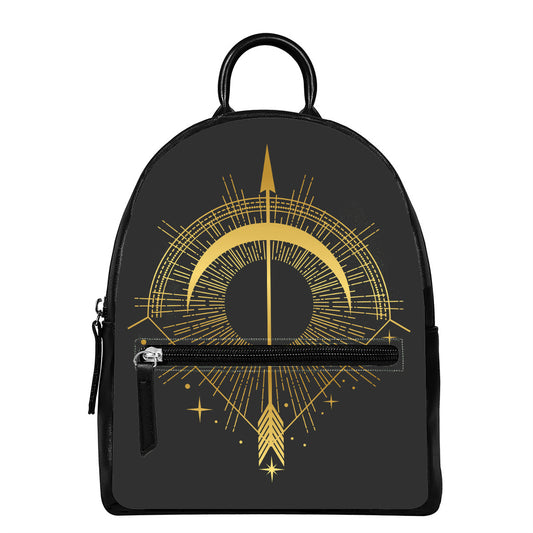 Gold Sagittarius Sign Print Leather Backpack