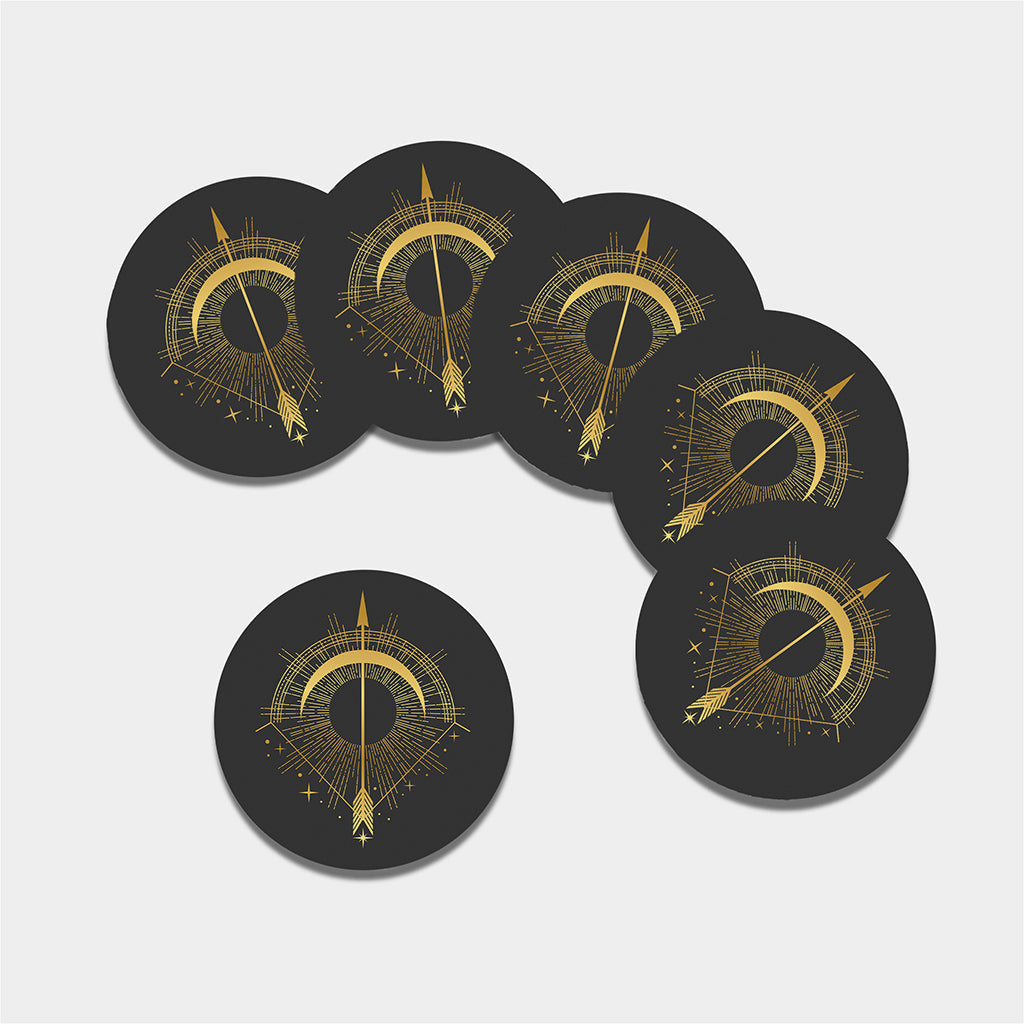 Gold Sagittarius Sign Print Leather Coaster Set