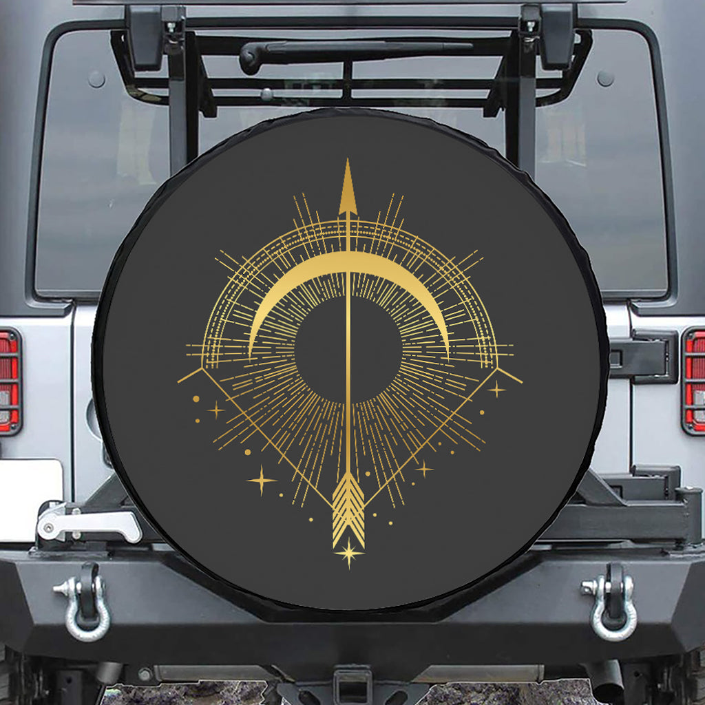 Gold Sagittarius Sign Print Leather Spare Tire Cover