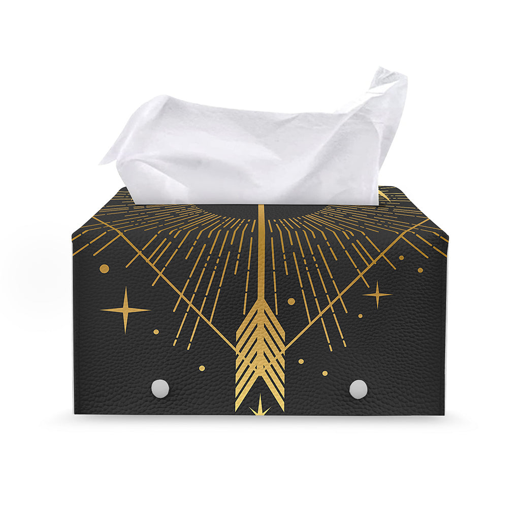 Gold Sagittarius Sign Print Leather Tissue Box Cover