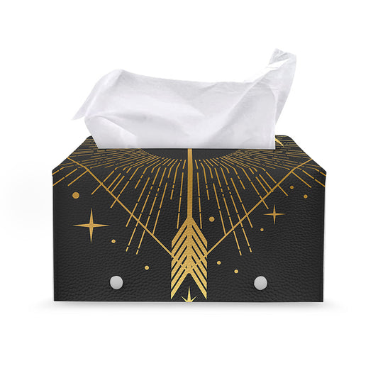 Gold Sagittarius Sign Print Leather Tissue Box Cover