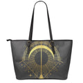 Gold Sagittarius Sign Print Leather Tote Bag With Zipper
