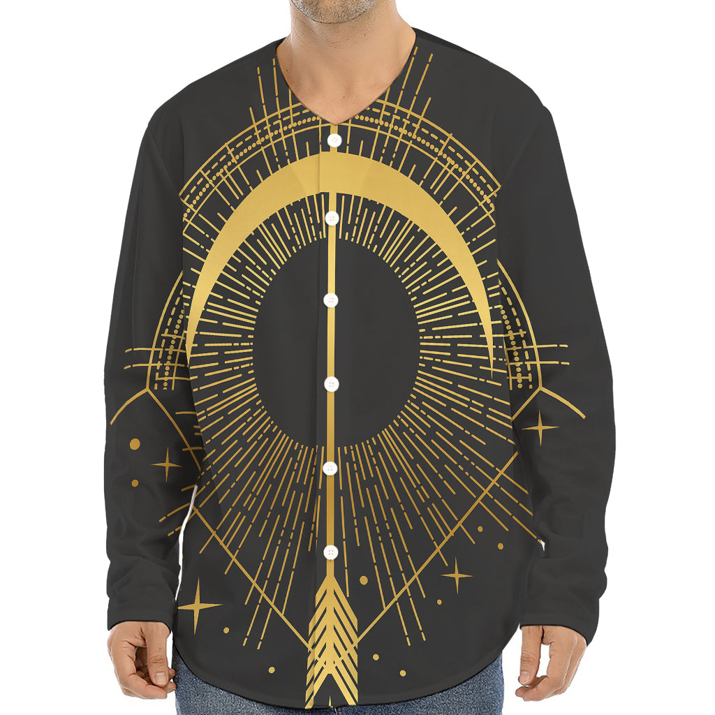 Gold Sagittarius Sign Print Long Sleeve Baseball Jersey