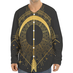 Gold Sagittarius Sign Print Long Sleeve Baseball Jersey