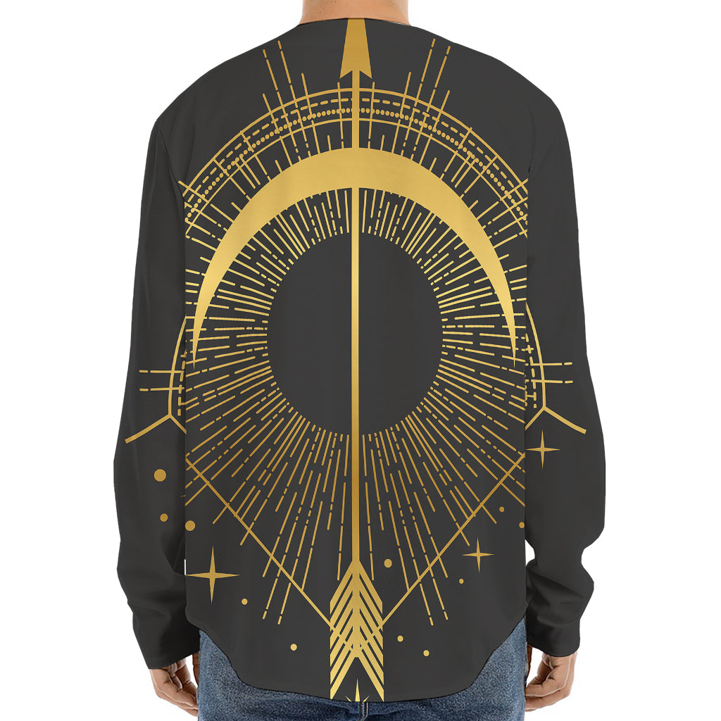 Gold Sagittarius Sign Print Long Sleeve Baseball Jersey