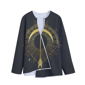 Gold Sagittarius Sign Print Long Sleeve Short Coat