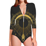Gold Sagittarius Sign Print Long Sleeve Swimsuit