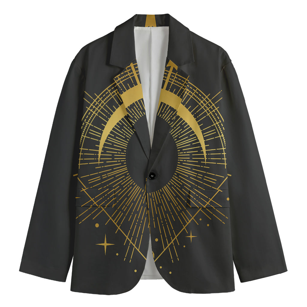 Gold Sagittarius Sign Print Men's Cotton Blazer