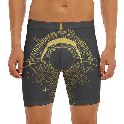 Gold Sagittarius Sign Print Men's Long Boxer Briefs