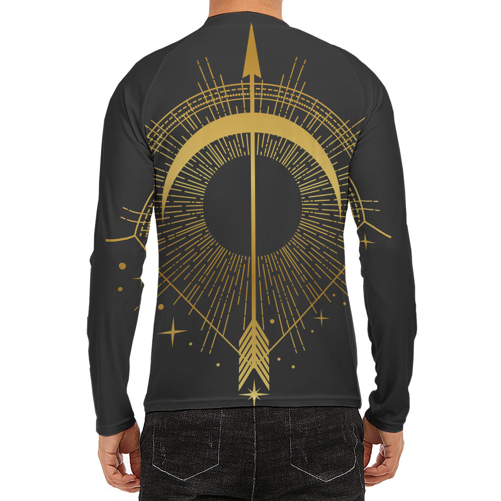 Gold Sagittarius Sign Print Men's Long Sleeve Rash Guard