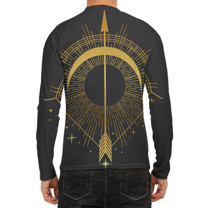 Gold Sagittarius Sign Print Men's Long Sleeve Rash Guard