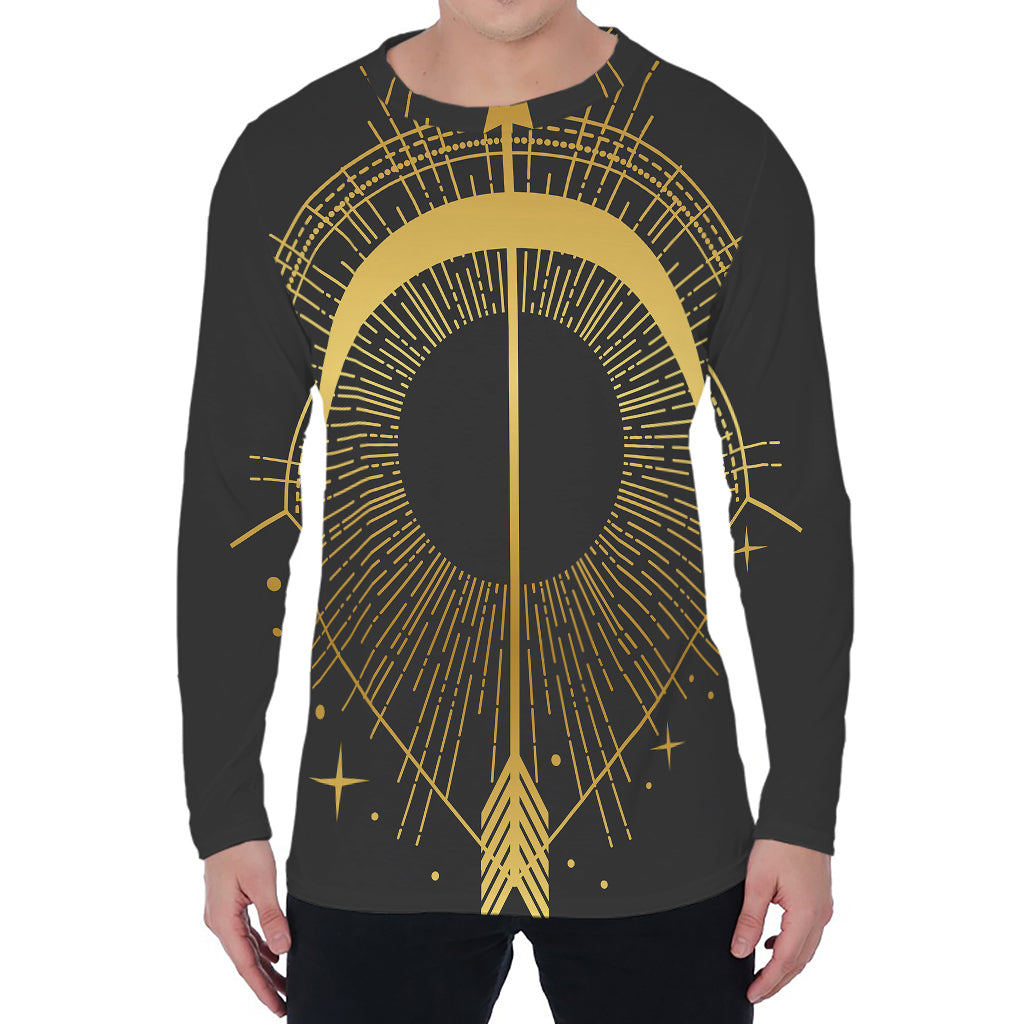 Gold Sagittarius Sign Print Men's Long Sleeve T-Shirt