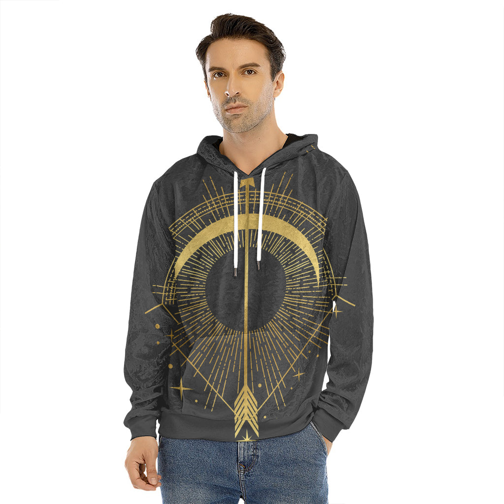 Gold Sagittarius Sign Print Men's Velvet Pullover Hoodie