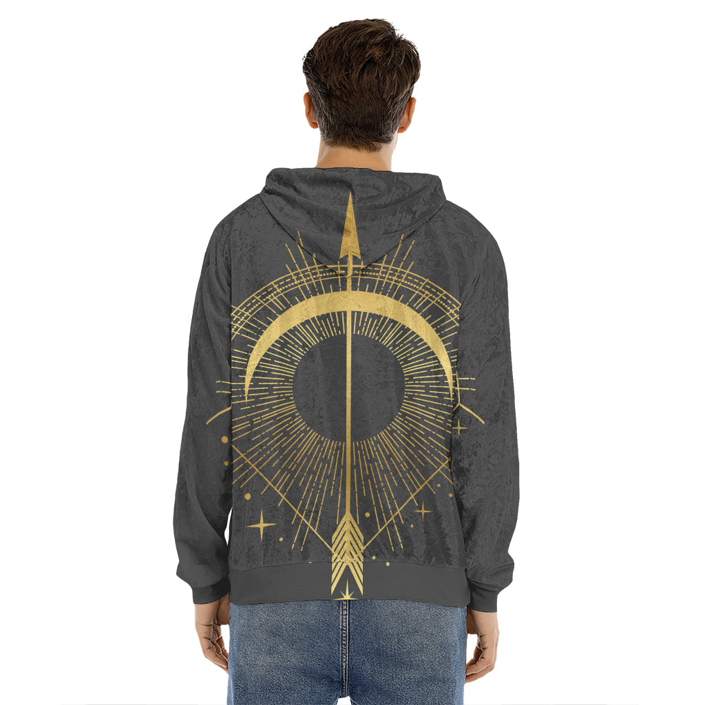 Gold Sagittarius Sign Print Men's Velvet Pullover Hoodie