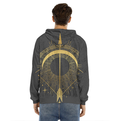 Gold Sagittarius Sign Print Men's Velvet Pullover Hoodie