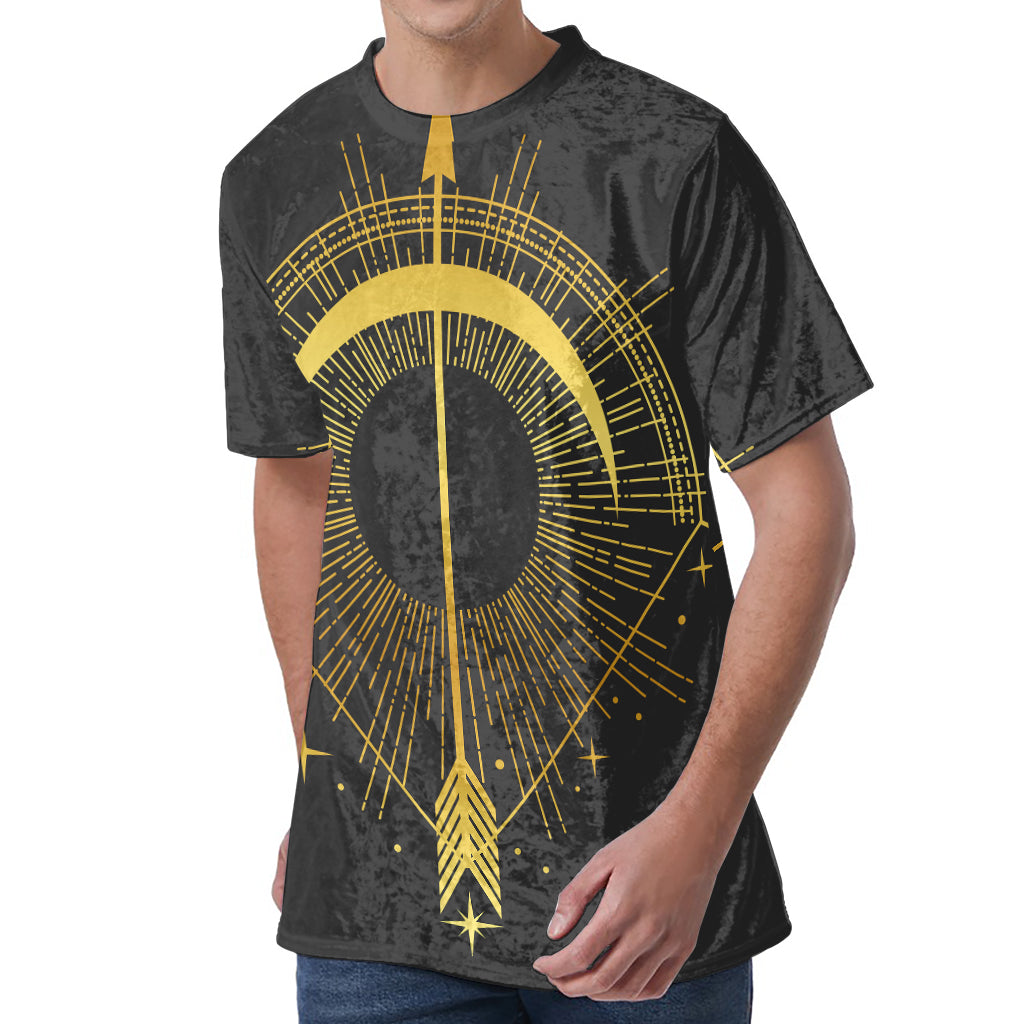 Gold Sagittarius Sign Print Men's Velvet T-Shirt