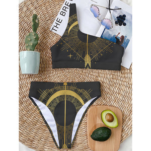 Gold Sagittarius Sign Print One Shoulder Bikini Top