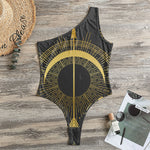 Gold Sagittarius Sign Print One Shoulder Bodysuit