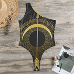 Gold Sagittarius Sign Print One Shoulder Bodysuit