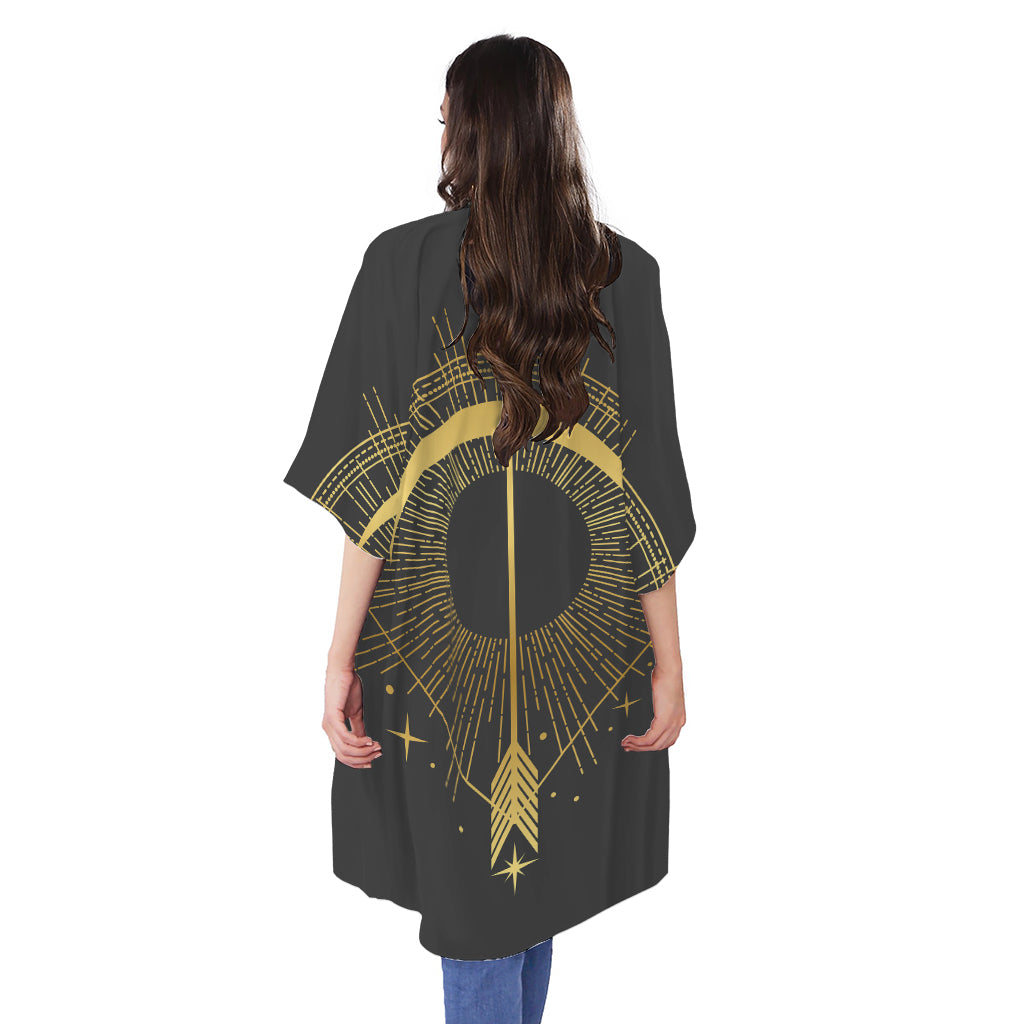 Gold Sagittarius Sign Print Open Front Beach Cover Up