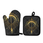 Gold Sagittarius Sign Print Oven Mitt And Pot Holder Set