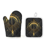 Gold Sagittarius Sign Print Oven Mitt And Pot Holder Set