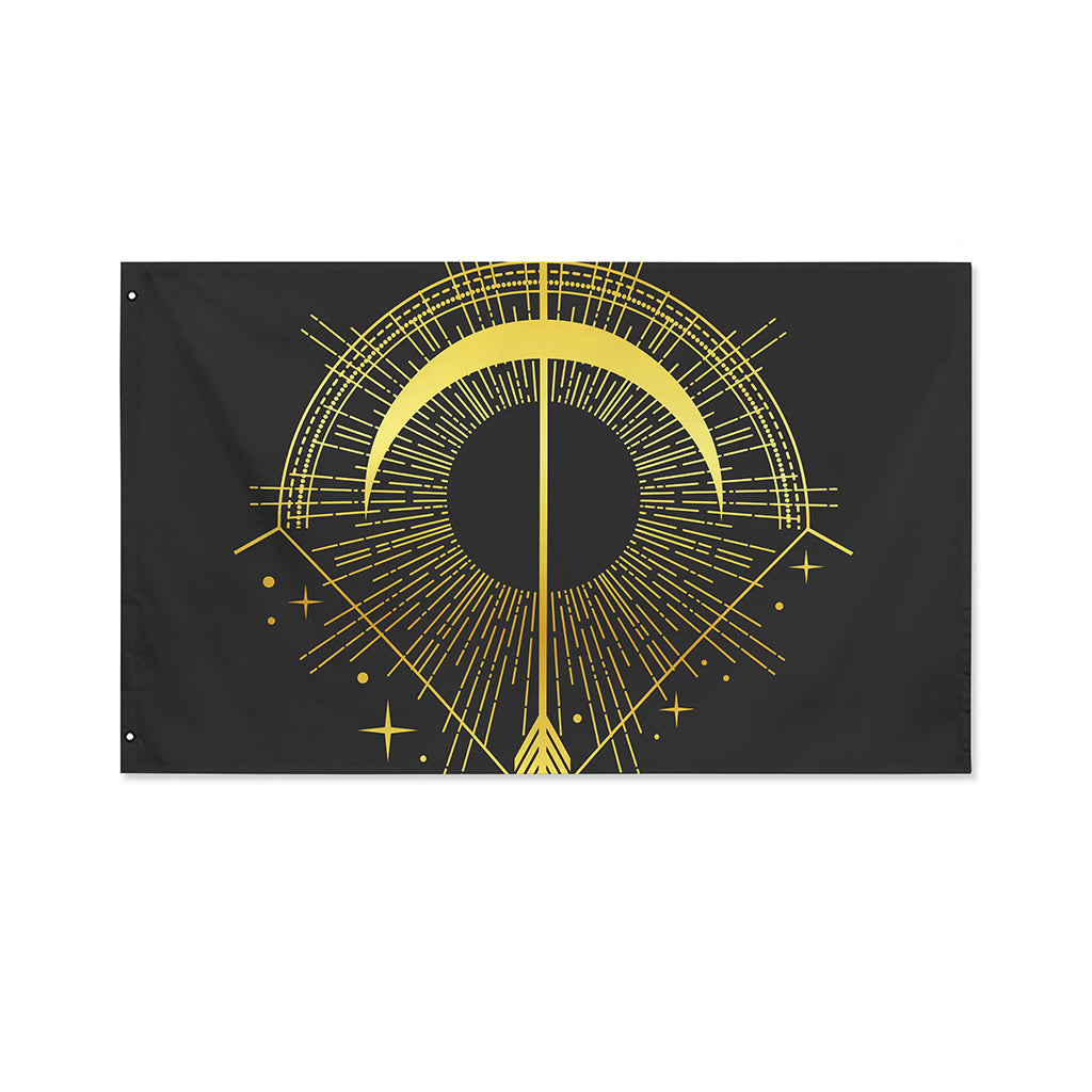 Gold Sagittarius Sign Print Polyester Flag